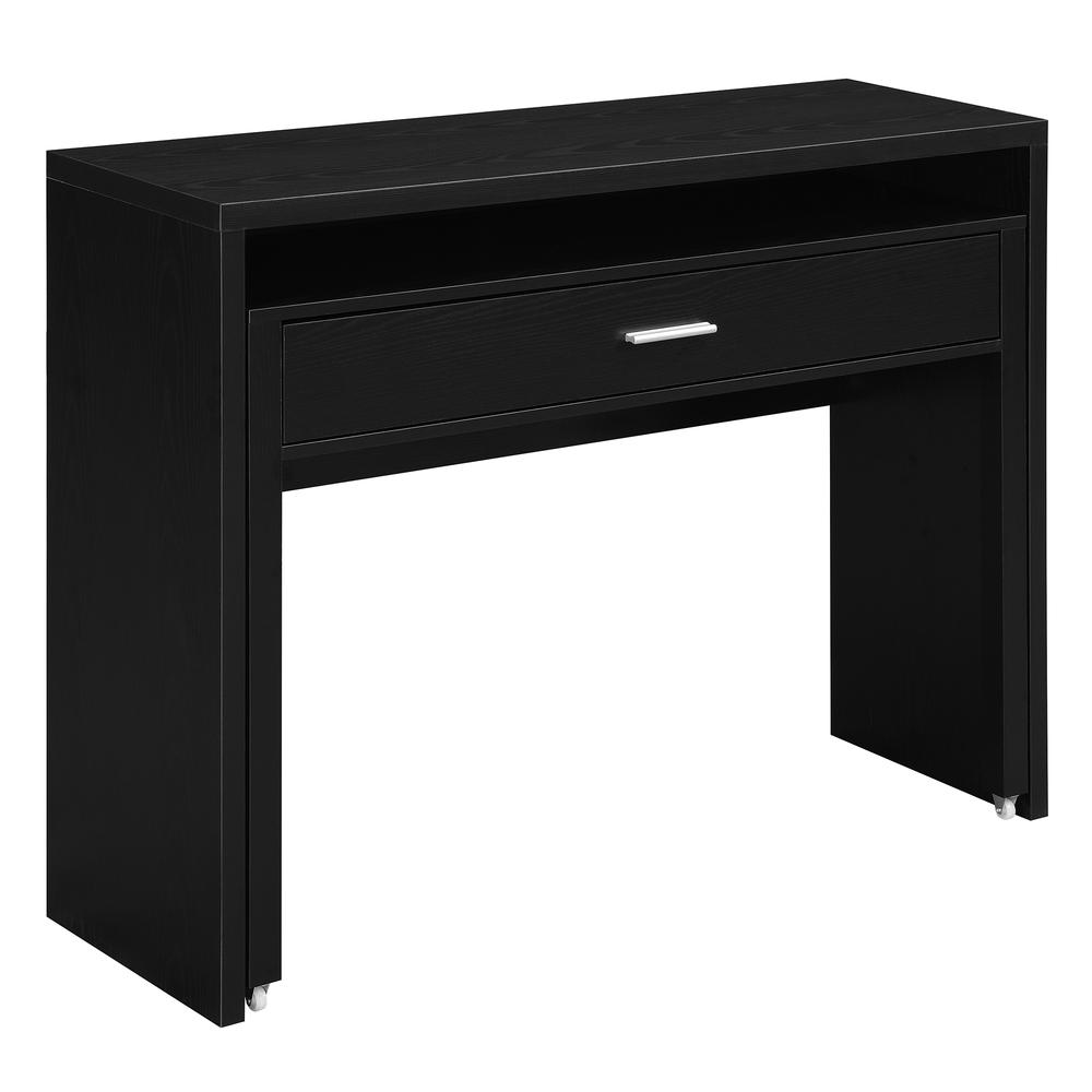Newport JB Console/Sliding Desk with Drawer and Riser, Black. Picture 3