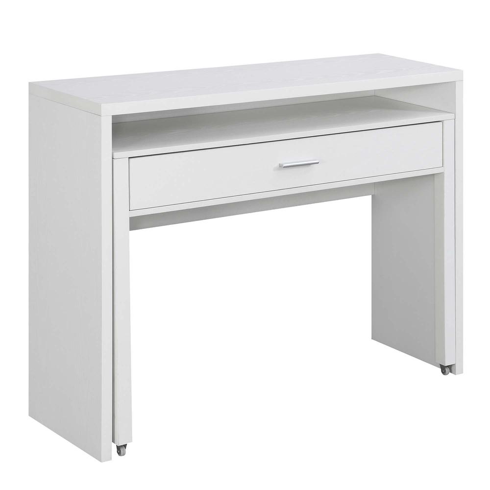 Newport JB Console/Sliding Desk with Drawer and Riser, White. Picture 1