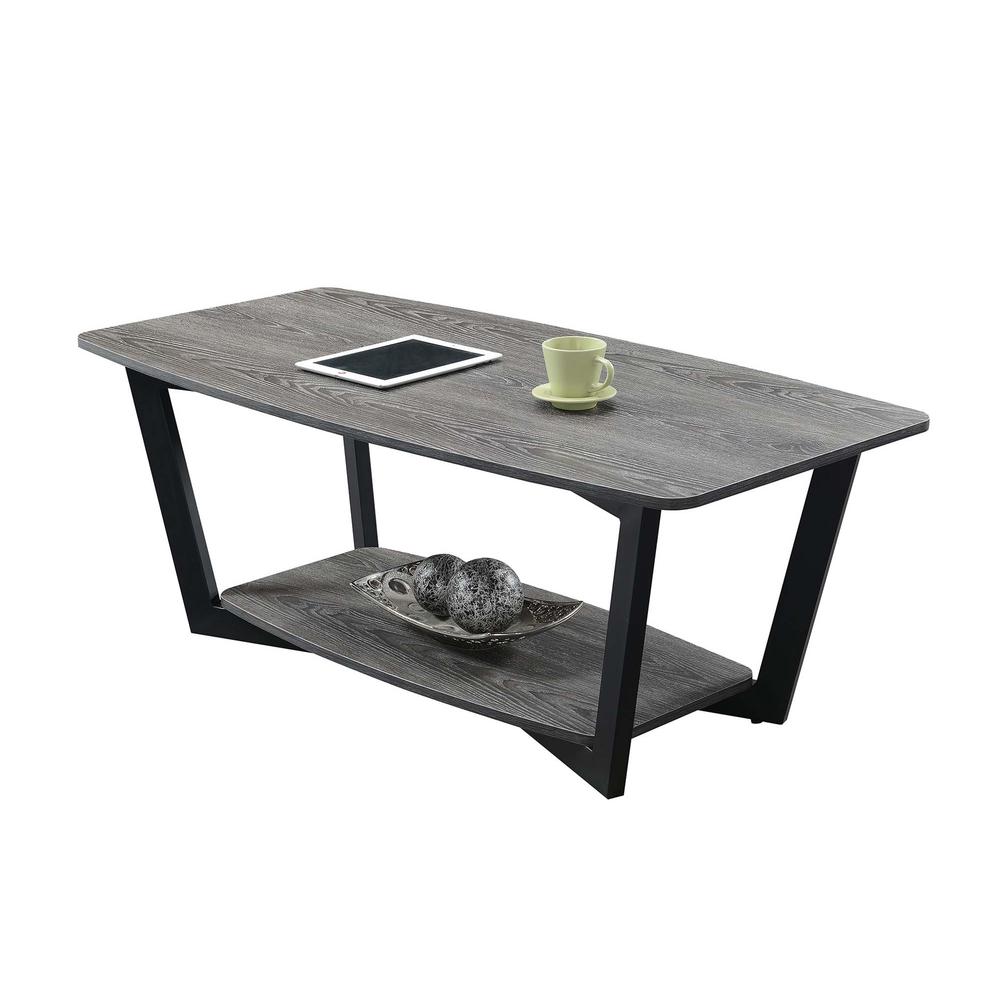 Graystone Coffee Table with Shelf, Weathered Gray/Black Frame. Picture 1