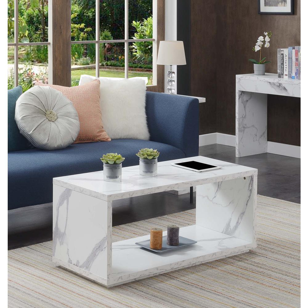 Northfield Admiral Coffee Table with Shelf, White Faux Marble. Picture 3
