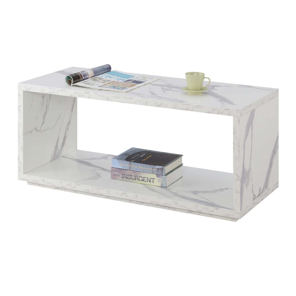Northfield Admiral Coffee Table with Shelf, White Faux Marble. Picture 1