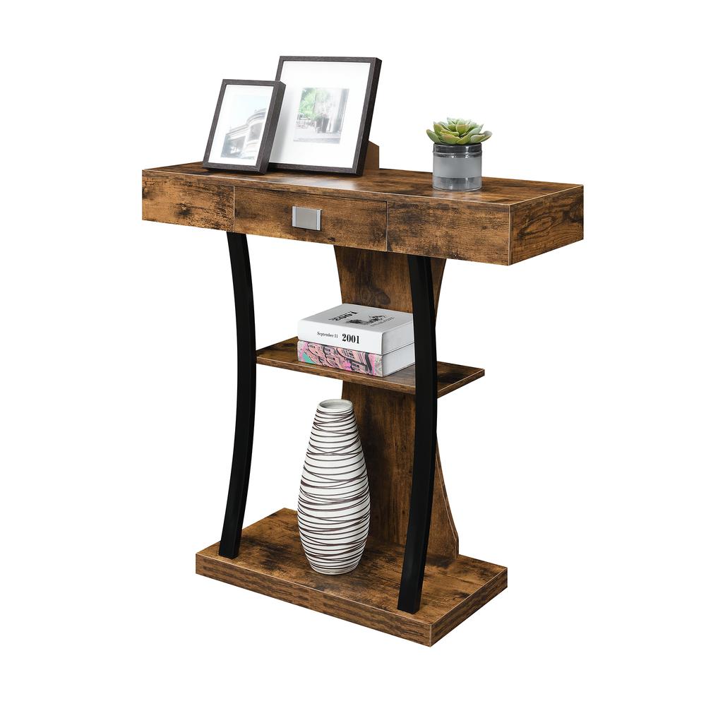 Newport 1 Drawer Harri Console Table with Shelves, Barnwood/Black. Picture 1