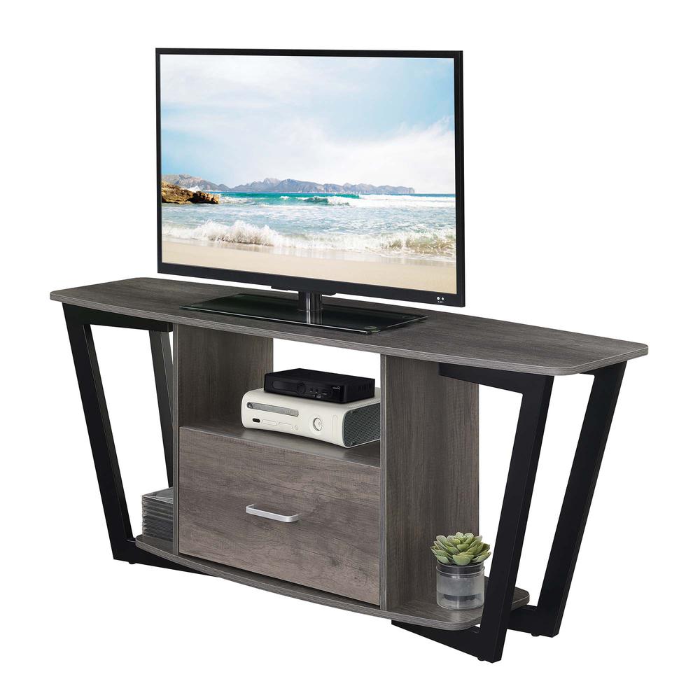 Graystone 60 inch 1 Drawer TV Stand with Shelves, Charcoal Gray/Black. Picture 2