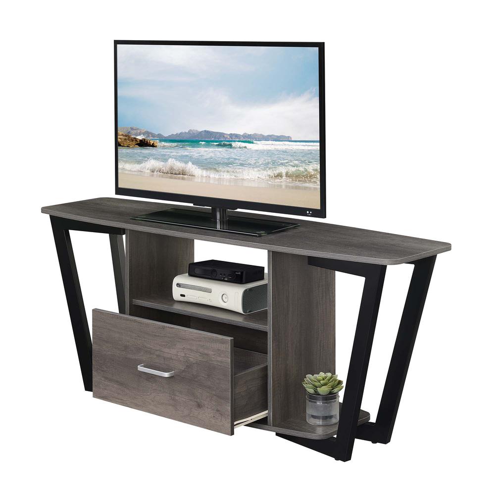 Graystone 60 inch 1 Drawer TV Stand with Shelves, Charcoal Gray/Black. Picture 3