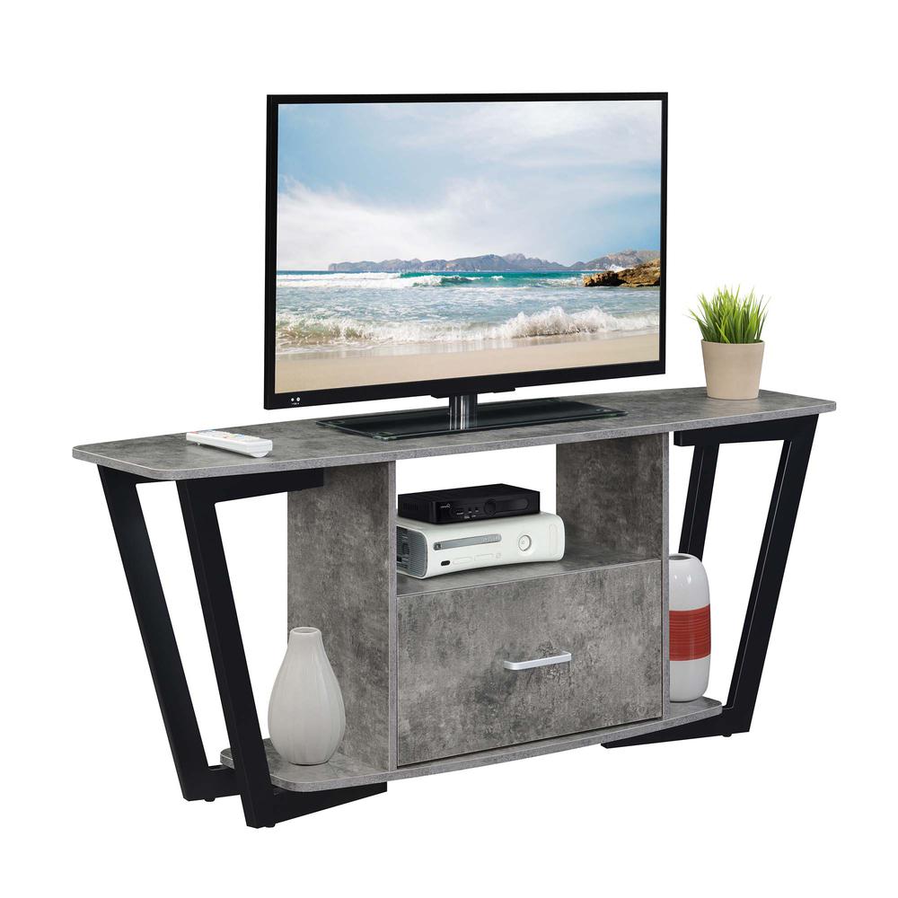 Graystone 60 inch 1 Drawer TV Stand with Shelves, Cement/Black. Picture 2