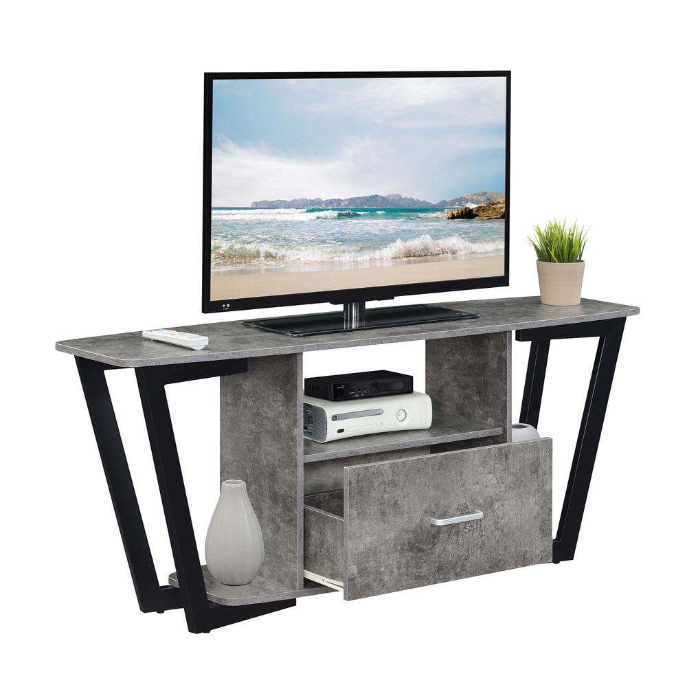 Graystone 60 inch 1 Drawer TV Stand with Shelves, Cement/Black. Picture 3