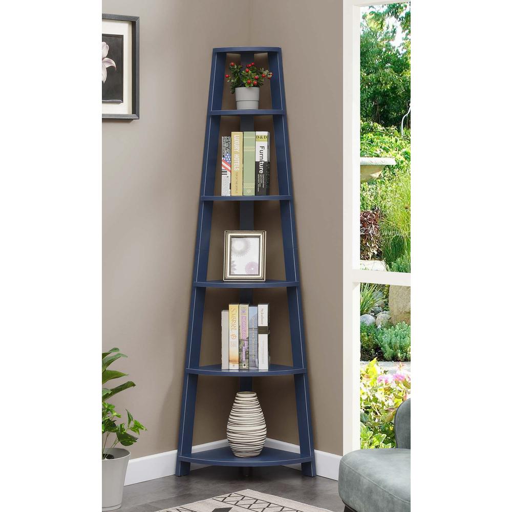 Newport 5 Tier Corner Bookshelf Cobalt Blue. Picture 4