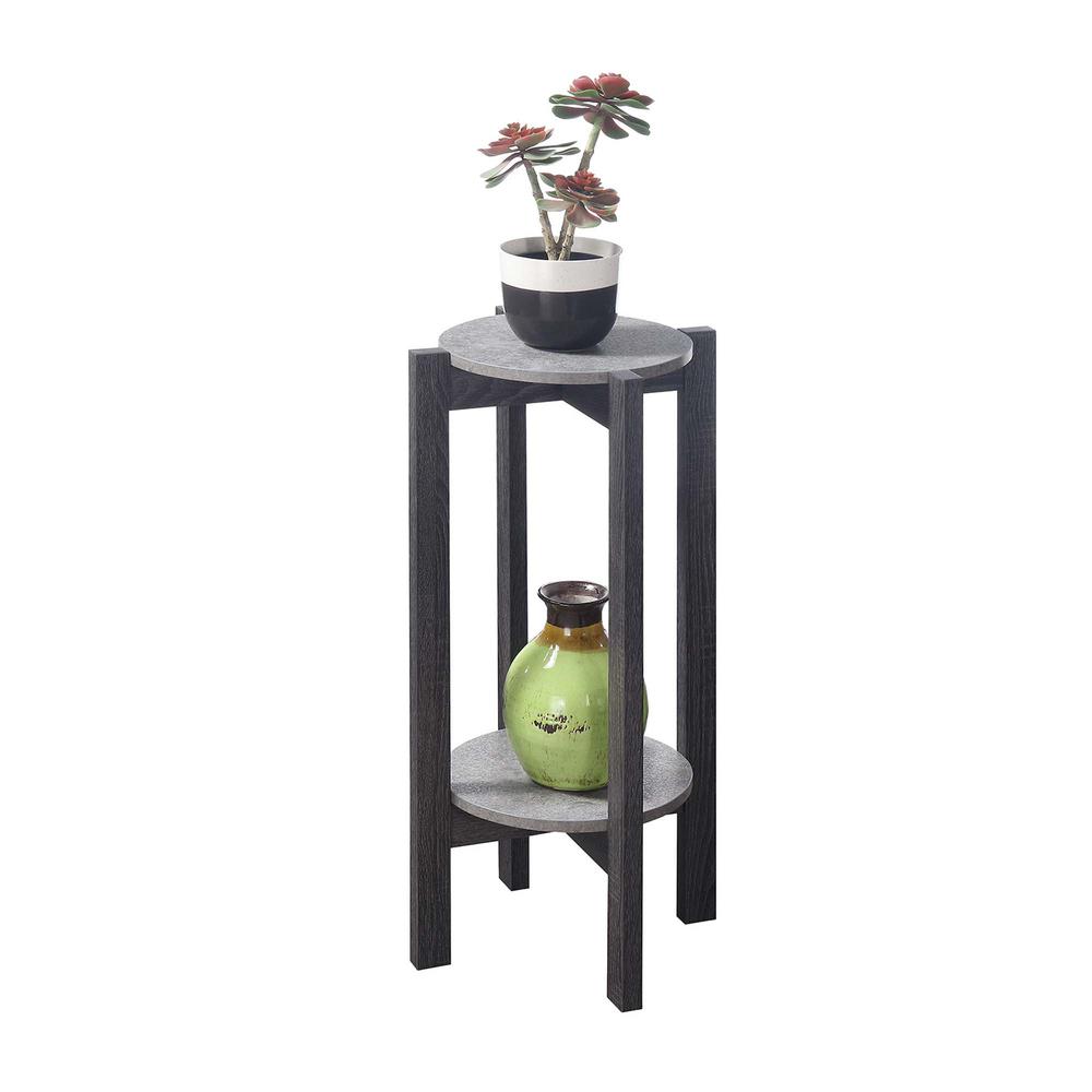 Newport Deluxe 2 Tier Plant Stand Faux Cement/Weathered Gray. Picture 1