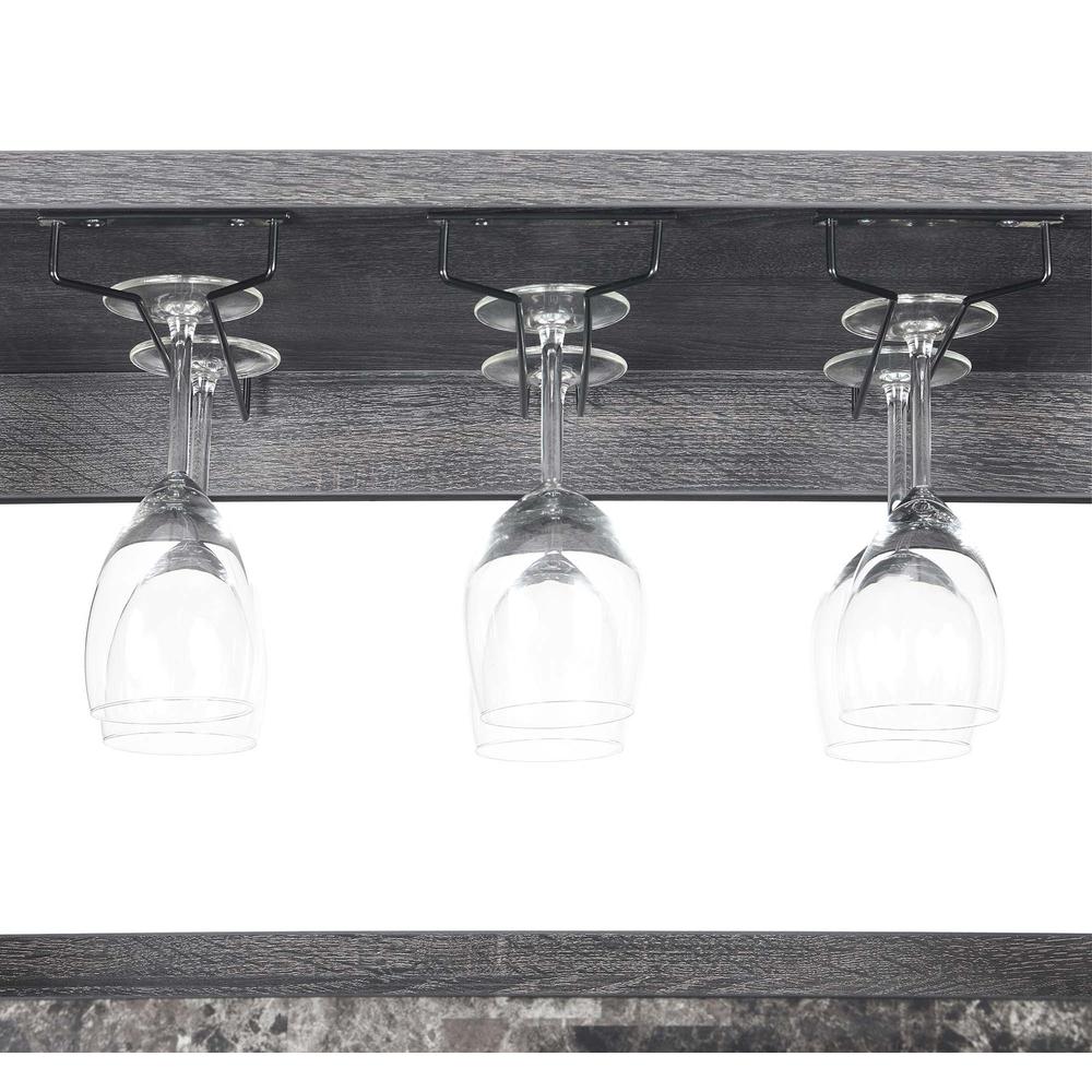 Newport 2 Drawer Serving Bar with Wine Rack and Shelves, Black Faux Marble/Weathered Gy. Picture 3
