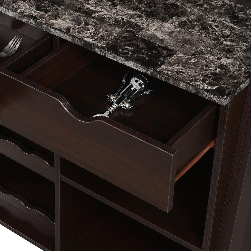 Uptown Wine Bar With Cabinet, Faux Black Marble/Espresso. Picture 4