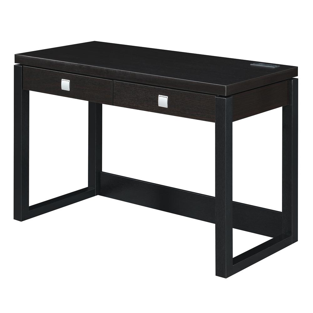 Newport 2 Drawer Desk With Charging Station, Espresso/Black. Picture 1