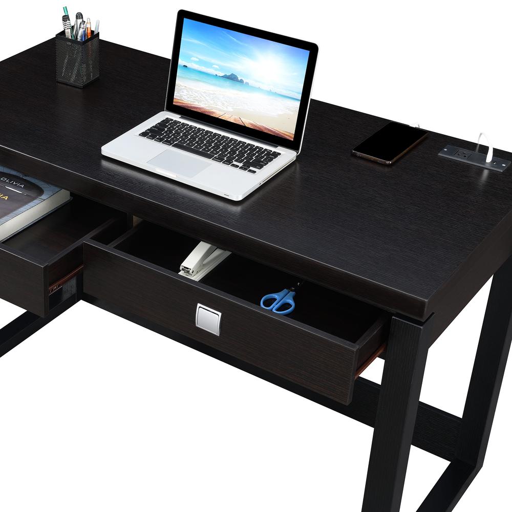 Newport 2 Drawer Desk With Charging Station, Espresso/Black. Picture 3