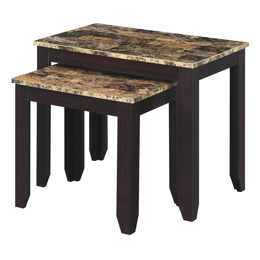 Baja Nesting End Tables, Faux Brown Marble/Espresso. Picture 1