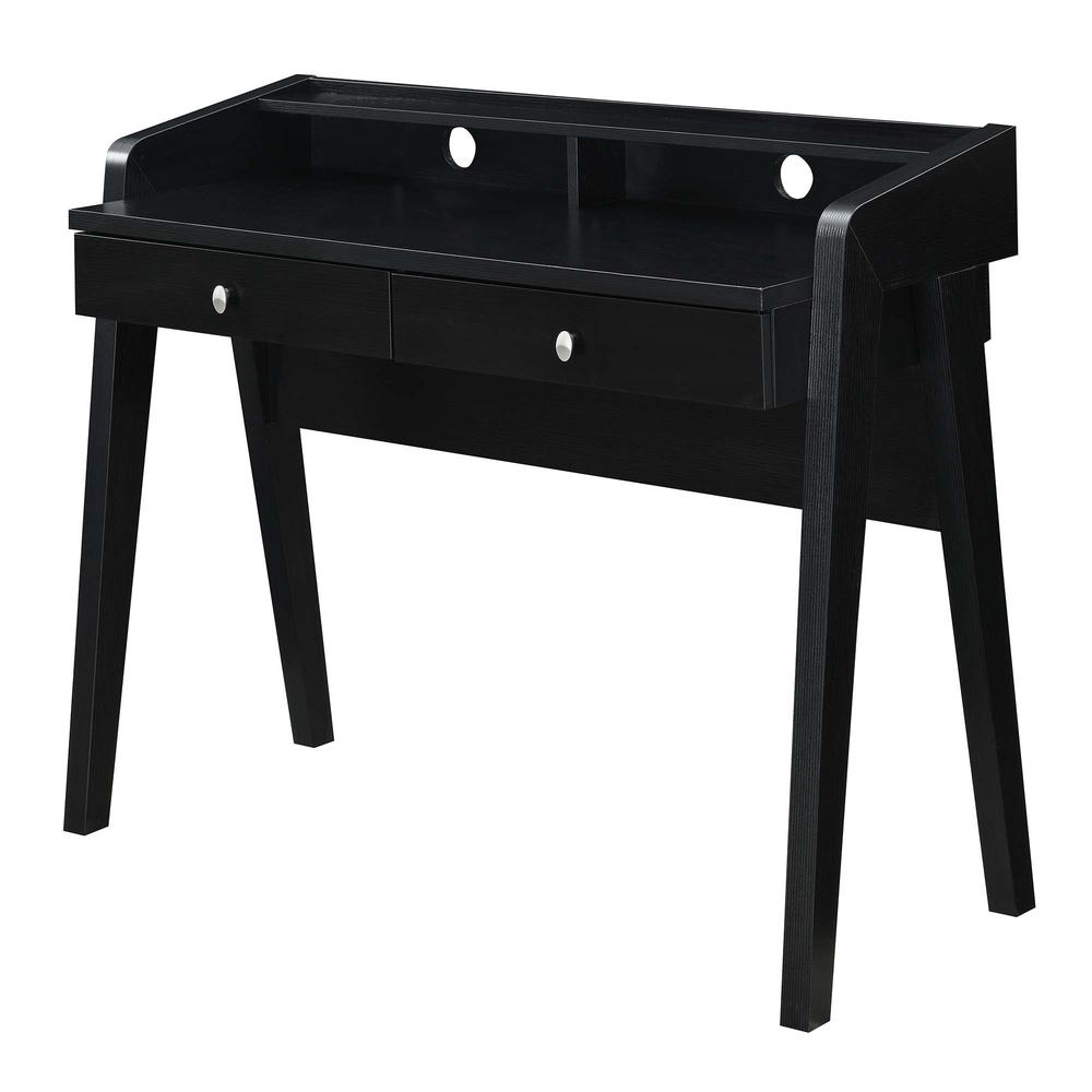 Newport Deluxe 2 Drawer Desk with Shelf, Black. Picture 1