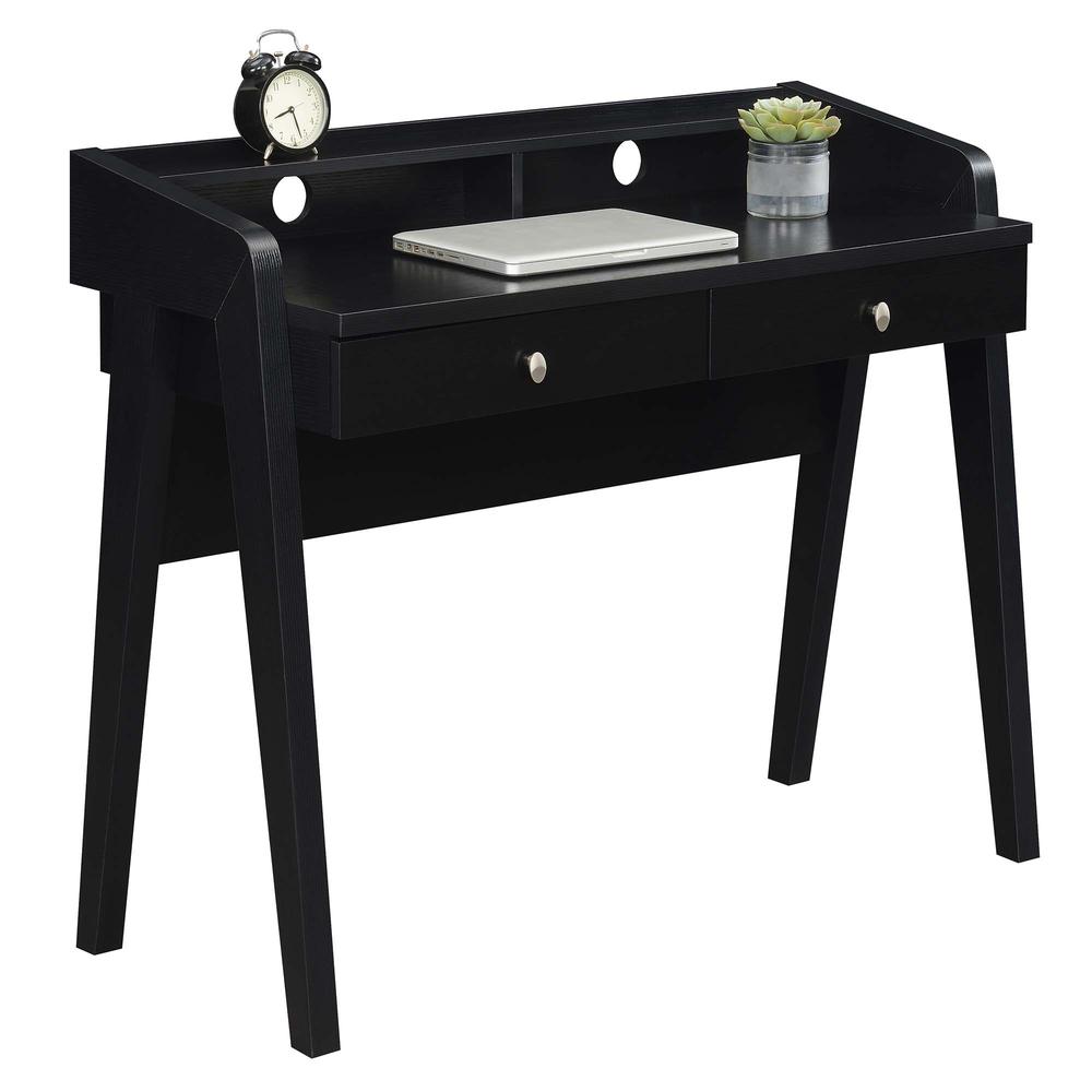 Newport Deluxe 2 Drawer Desk with Shelf, Black. Picture 2