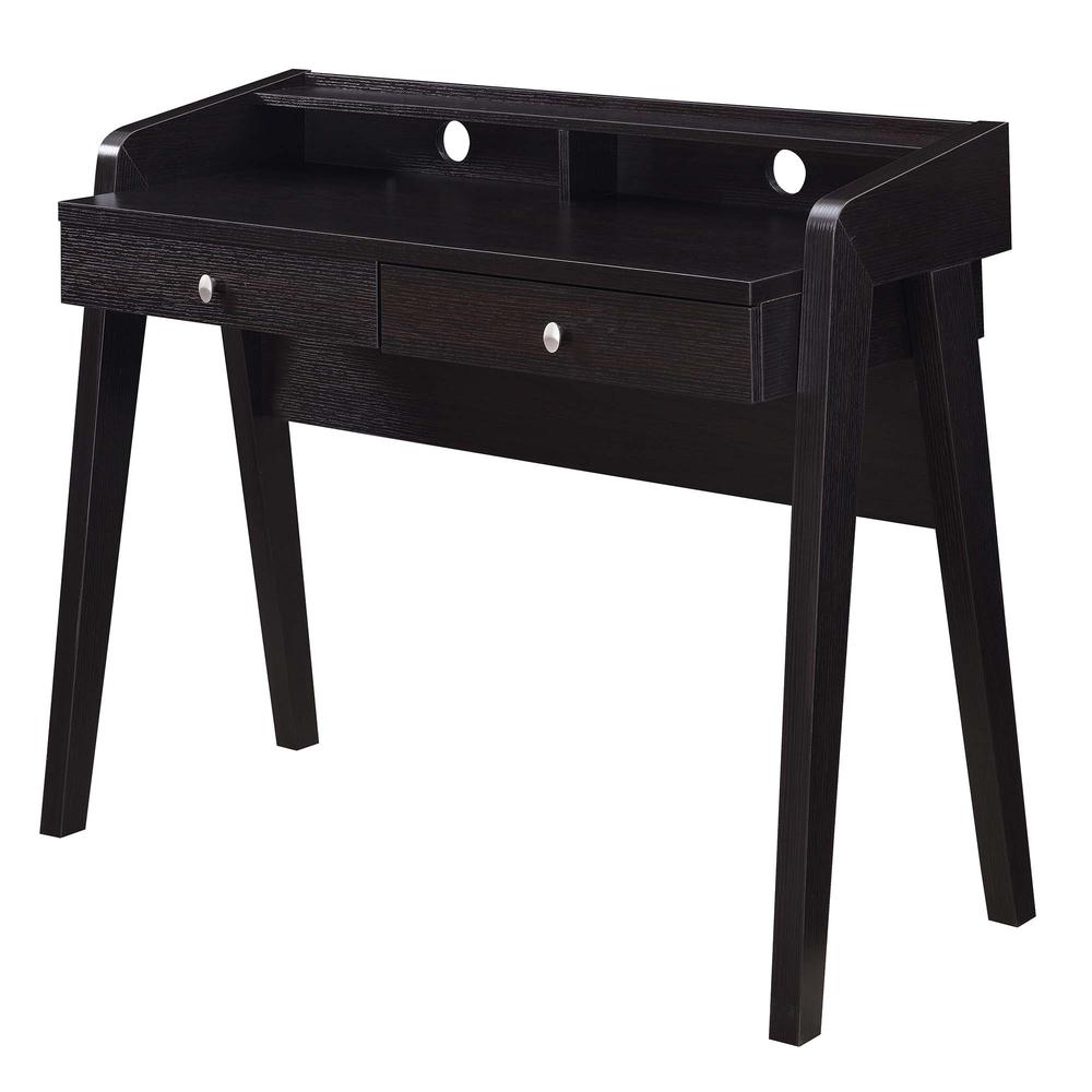 Newport Deluxe 2 Drawer Desk with Shelf, Espresso. Picture 1