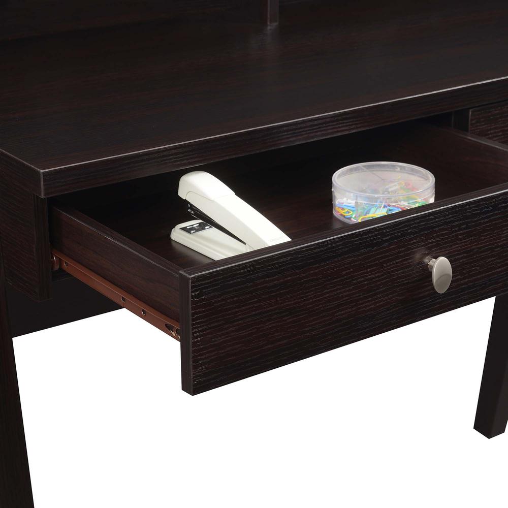 Newport Deluxe 2 Drawer Desk with Shelf, Espresso. Picture 5