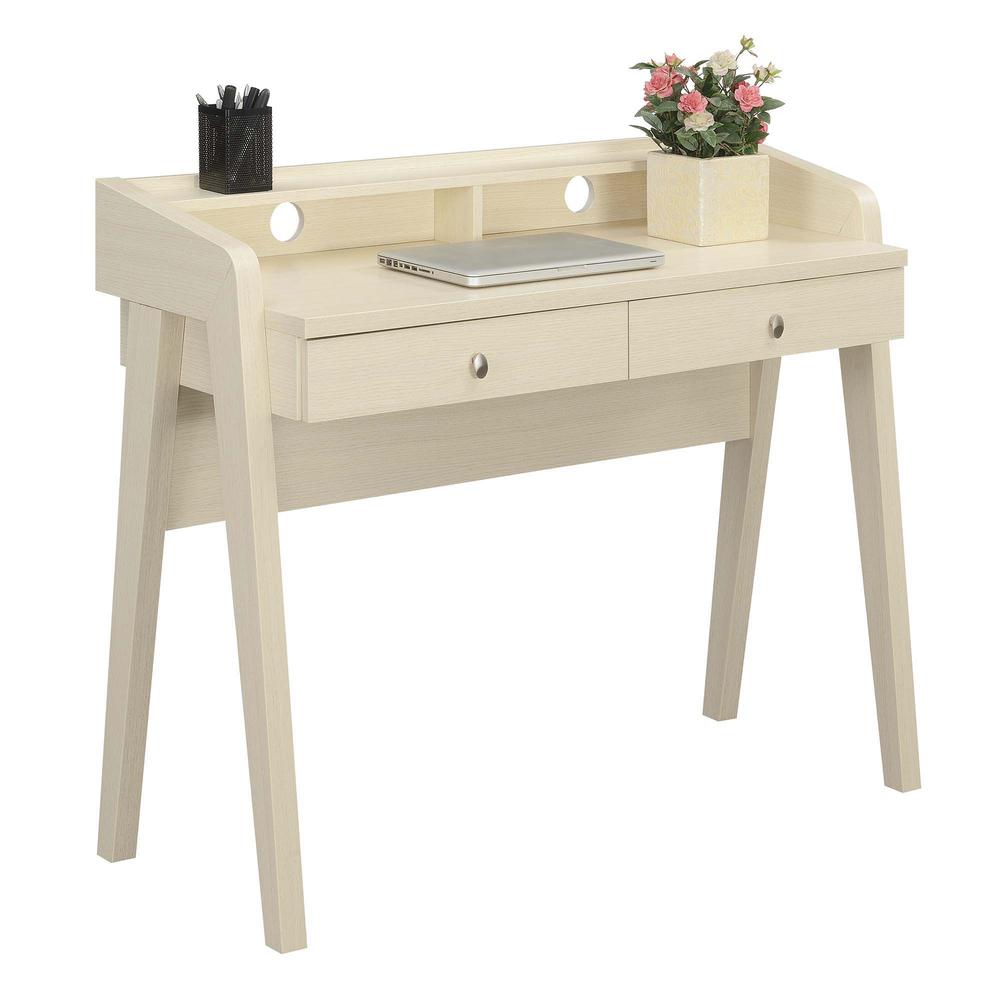 Newport Deluxe 2 Drawer Desk with Shelf, Ivory Finish. Picture 2
