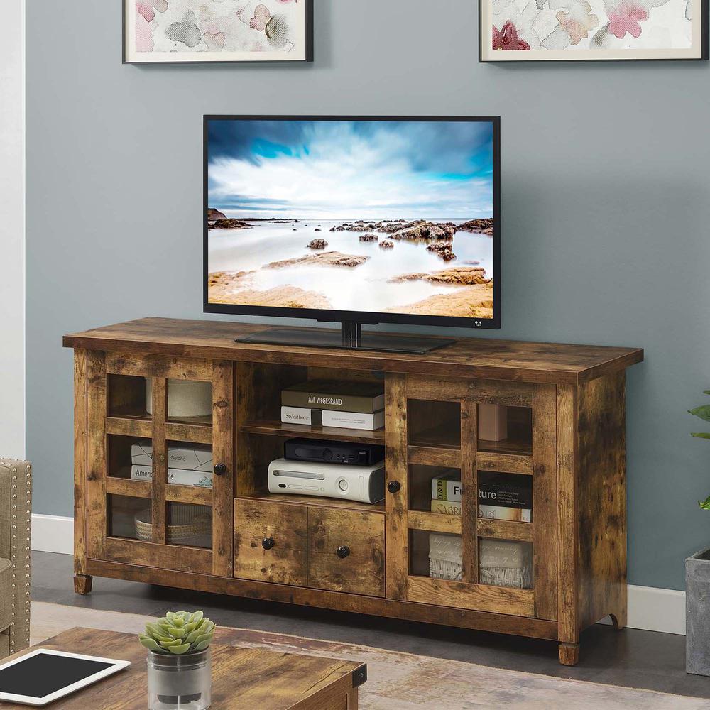 Newport Park Lane 1 Drawer TV Stand with Storage Cabinets and Shelves for TVs up to 65 Inches, Brown. Picture 3