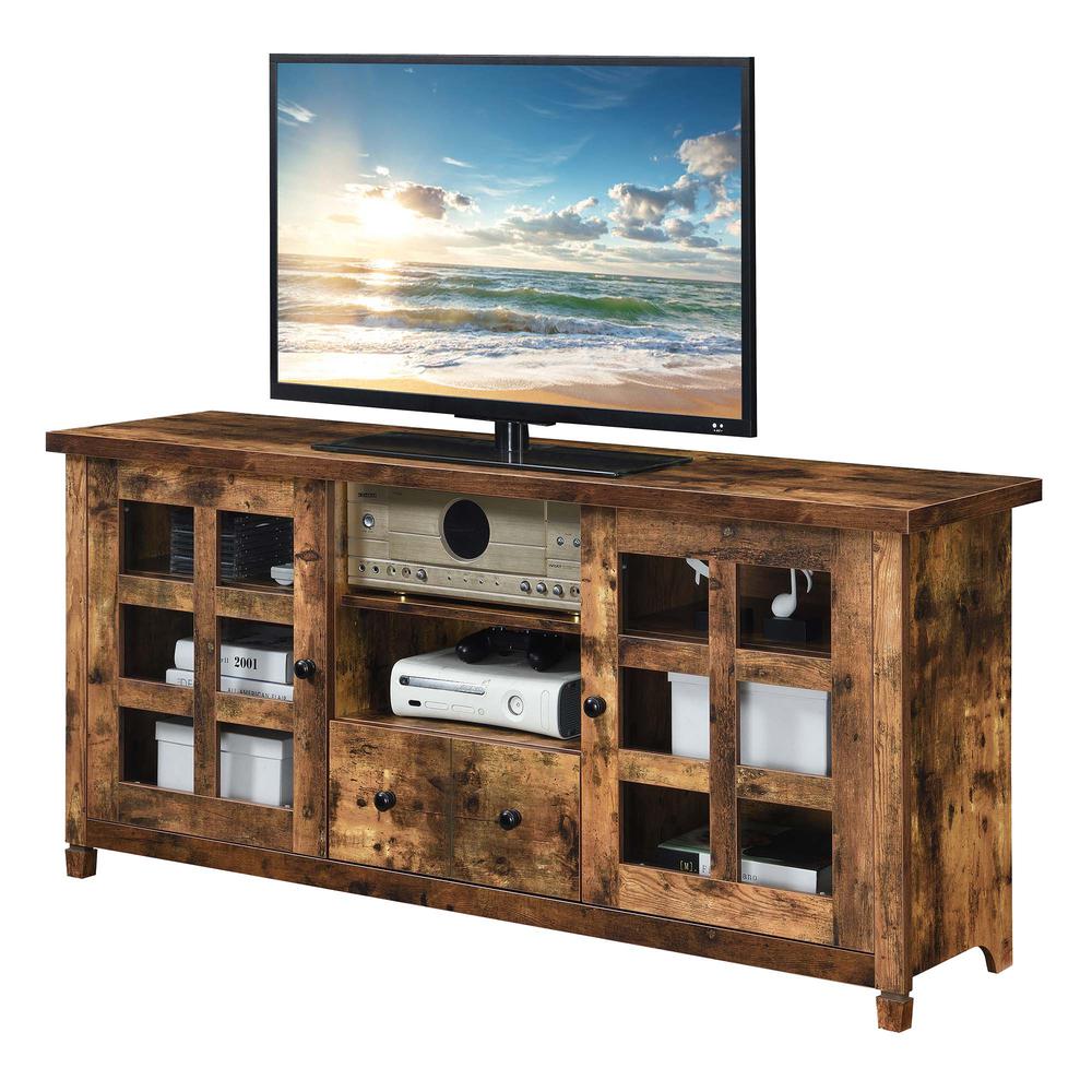 Newport Park Lane 1 Drawer TV Stand with Storage Cabinets and Shelves for TVs up to 65 Inches, Brown. Picture 2