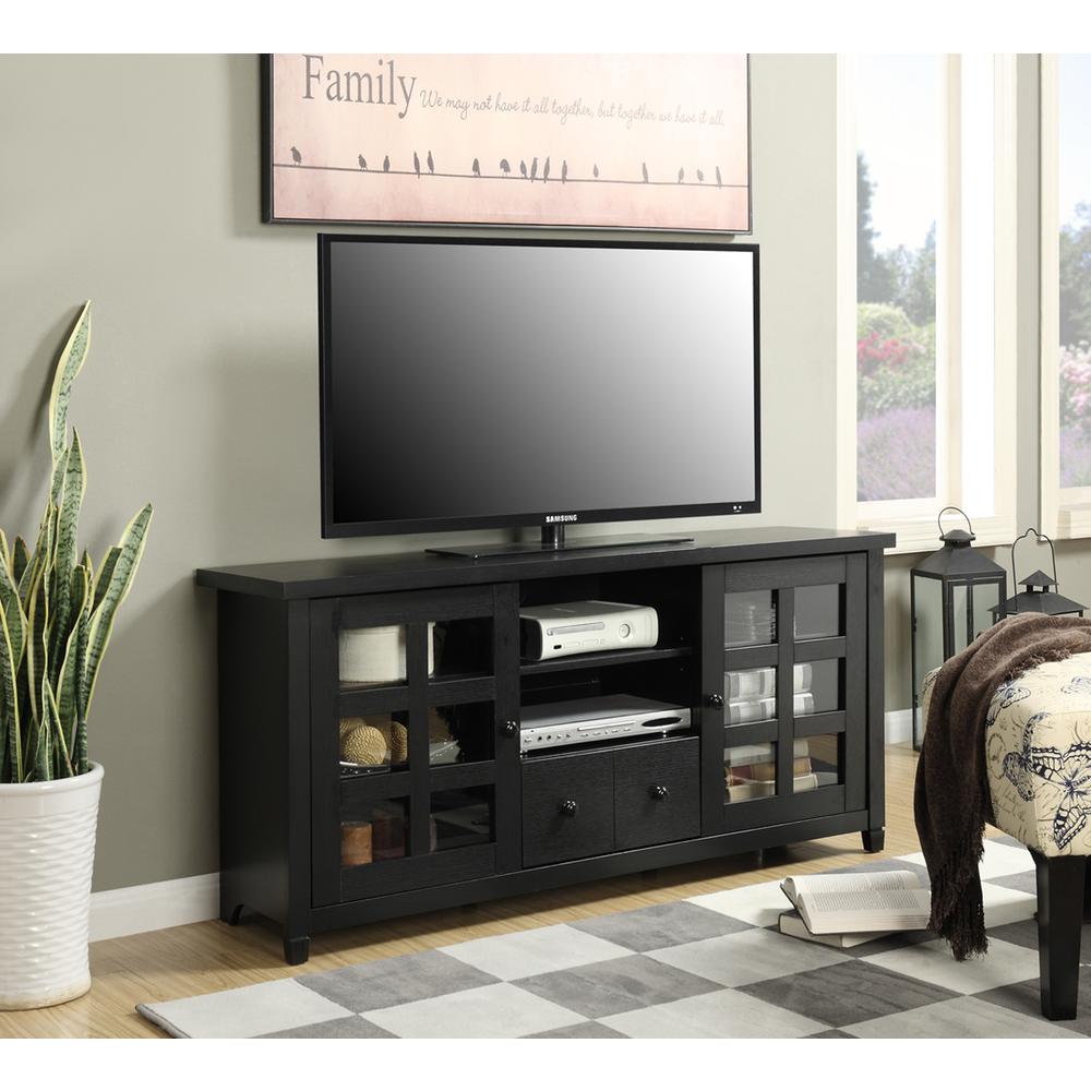 Newport Park Lane 1 Drawer TV Stand with Storage Cabinets and Shelves for TVs up to 65 Inches, Black. Picture 2