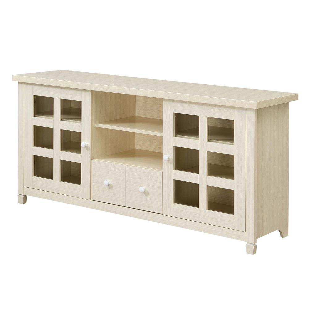 Newport Park Lane 1 Drawer TV Stand with Storage Cabinets and Shelves for TVs up to 65 Inches, White. Picture 1