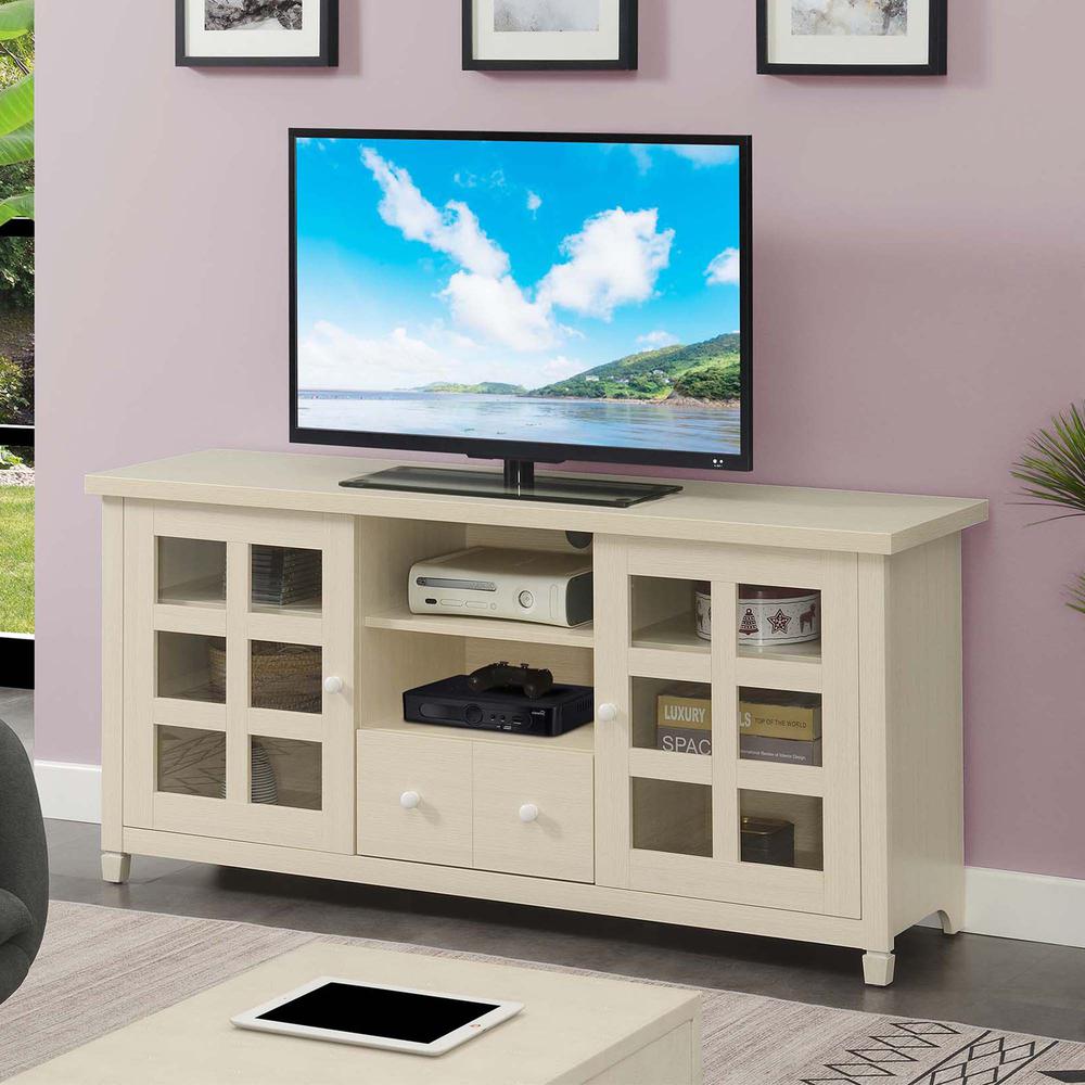 Newport Park Lane 1 Drawer TV Stand with Storage Cabinets and Shelves for TVs up to 65 Inches, White. Picture 3