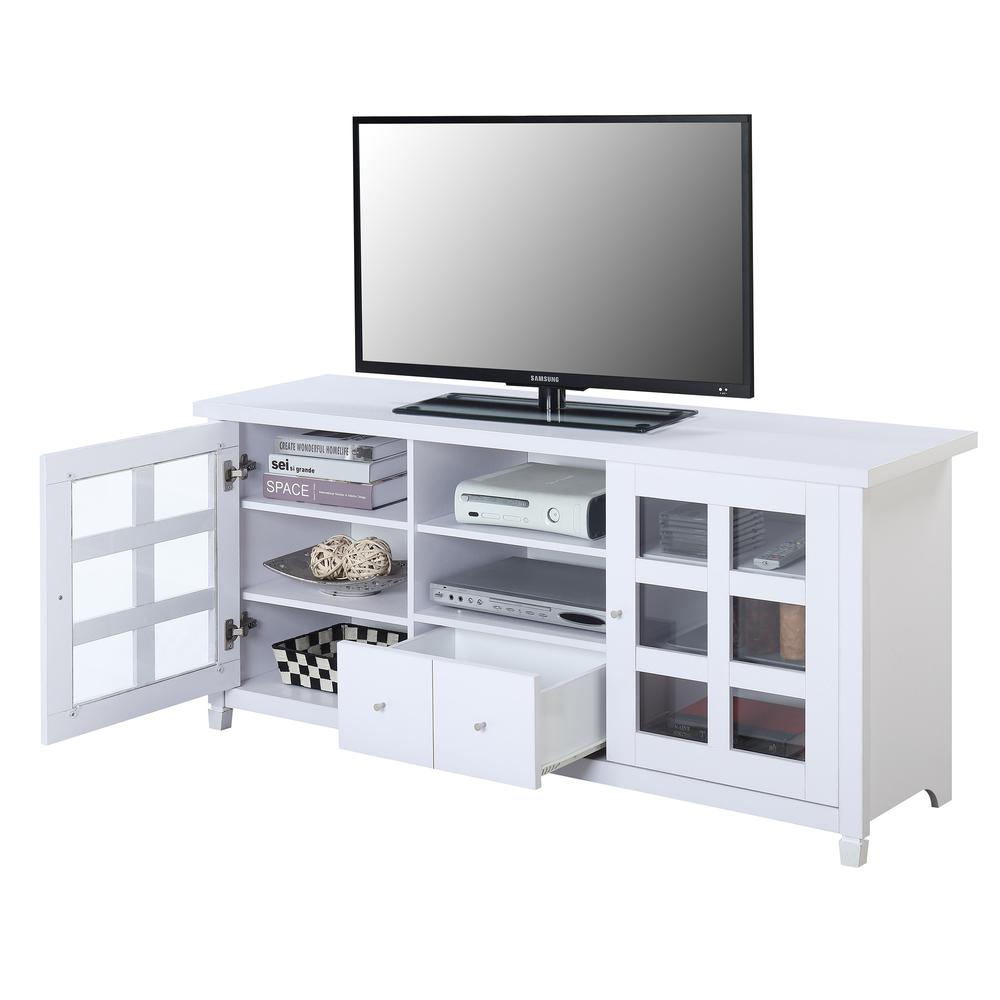 Newport Park Lane 1 Drawer TV Stand with Storage Cabinets and Shelves for TVs up to 65 Inches, White. Picture 2