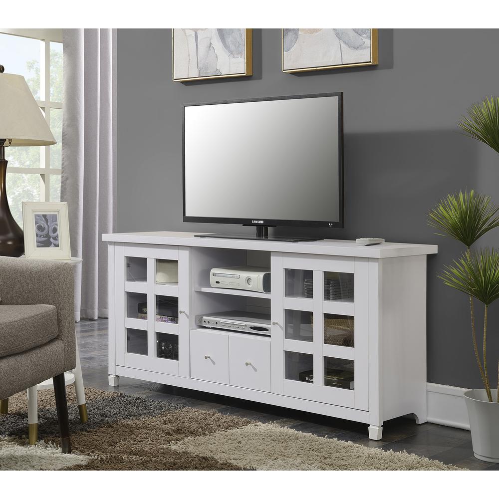 Newport Park Lane 1 Drawer TV Stand with Storage Cabinets and Shelves for TVs up to 65 Inches, White. Picture 1