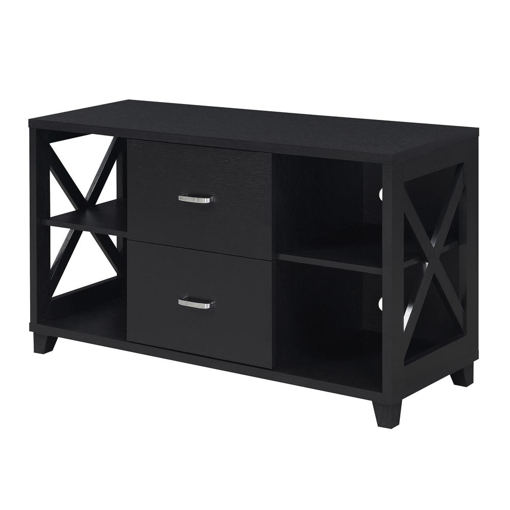 Oxford Deluxe 2 Drawer TV Stand with Shelves for TVs up to 55 Inches, Black. Picture 4