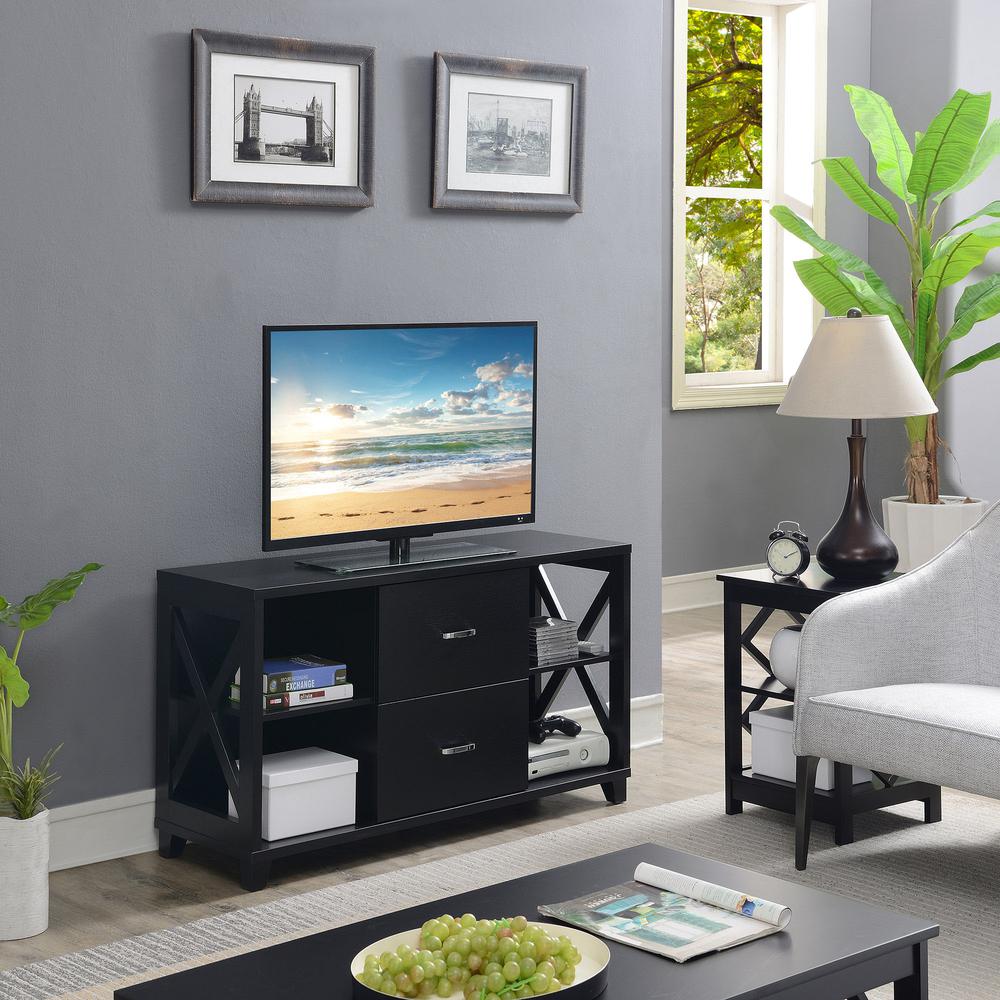 Oxford Deluxe 2 Drawer TV Stand with Shelves for TVs up to 55 Inches, Black. Picture 2