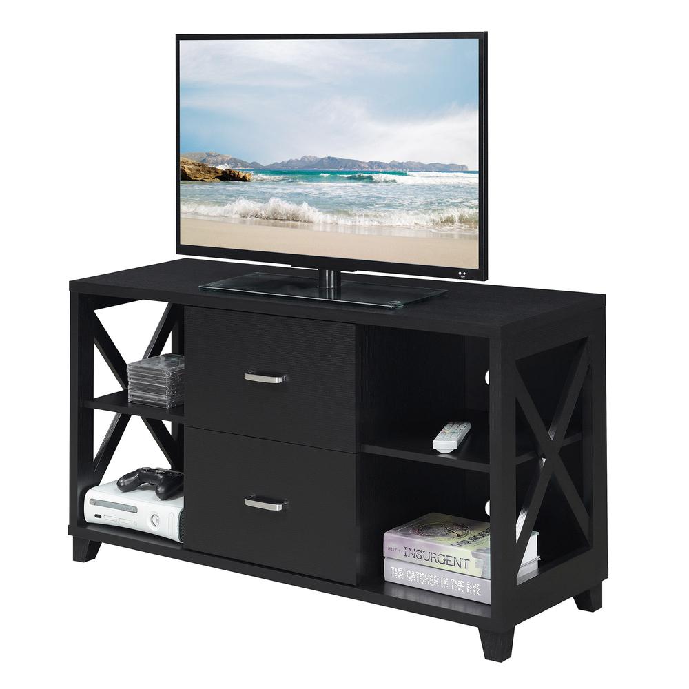 Oxford Deluxe 2 Drawer TV Stand with Shelves for TVs up to 55 Inches, Black. Picture 3