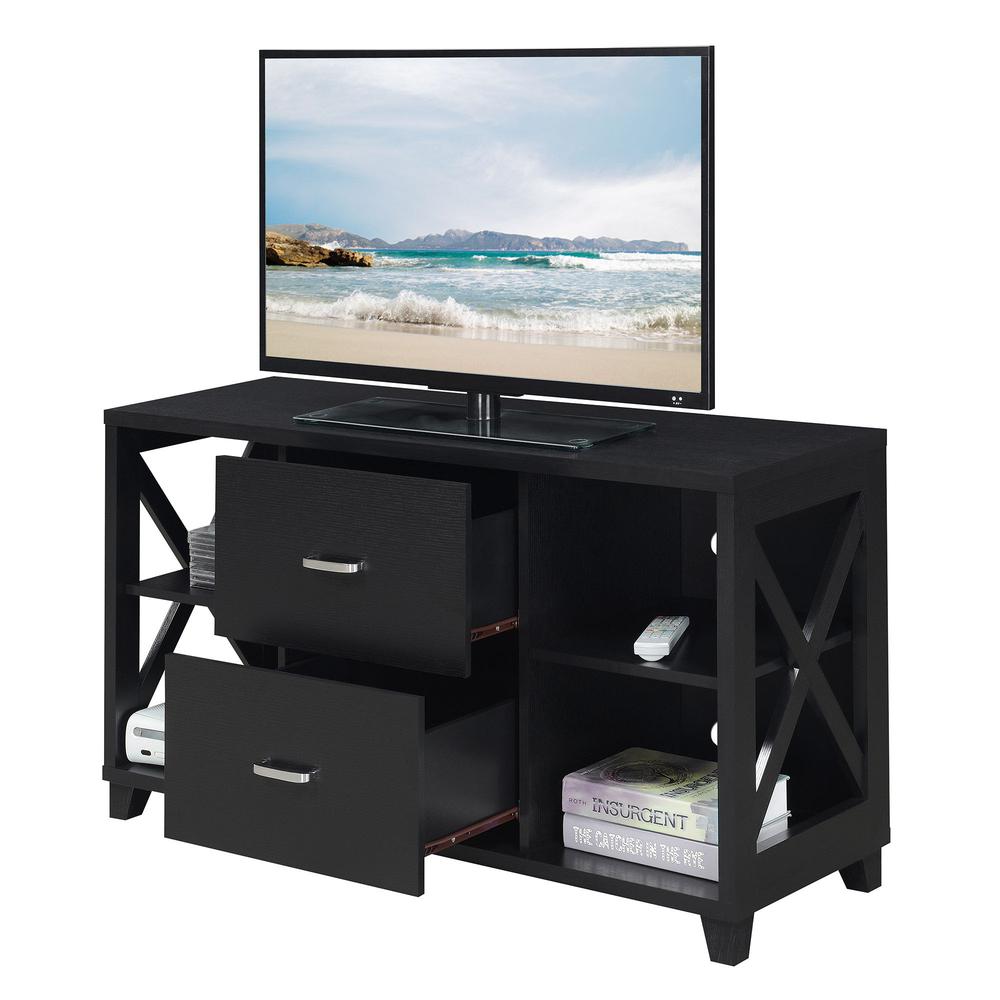 Oxford Deluxe 2 Drawer TV Stand with Shelves for TVs up to 55 Inches, Black. Picture 1
