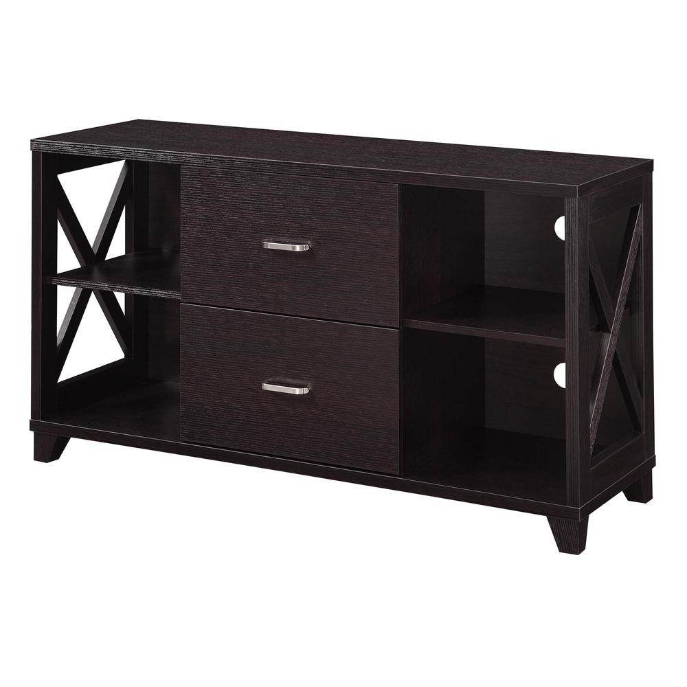 Oxford Deluxe 2 Drawer TV Stand with Shelves for TVs up to 55 Inches, Brown. Picture 1