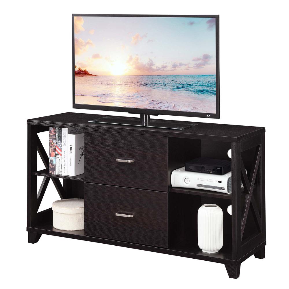 Oxford Deluxe 2 Drawer TV Stand with Shelves for TVs up to 55 Inches, Brown. Picture 2