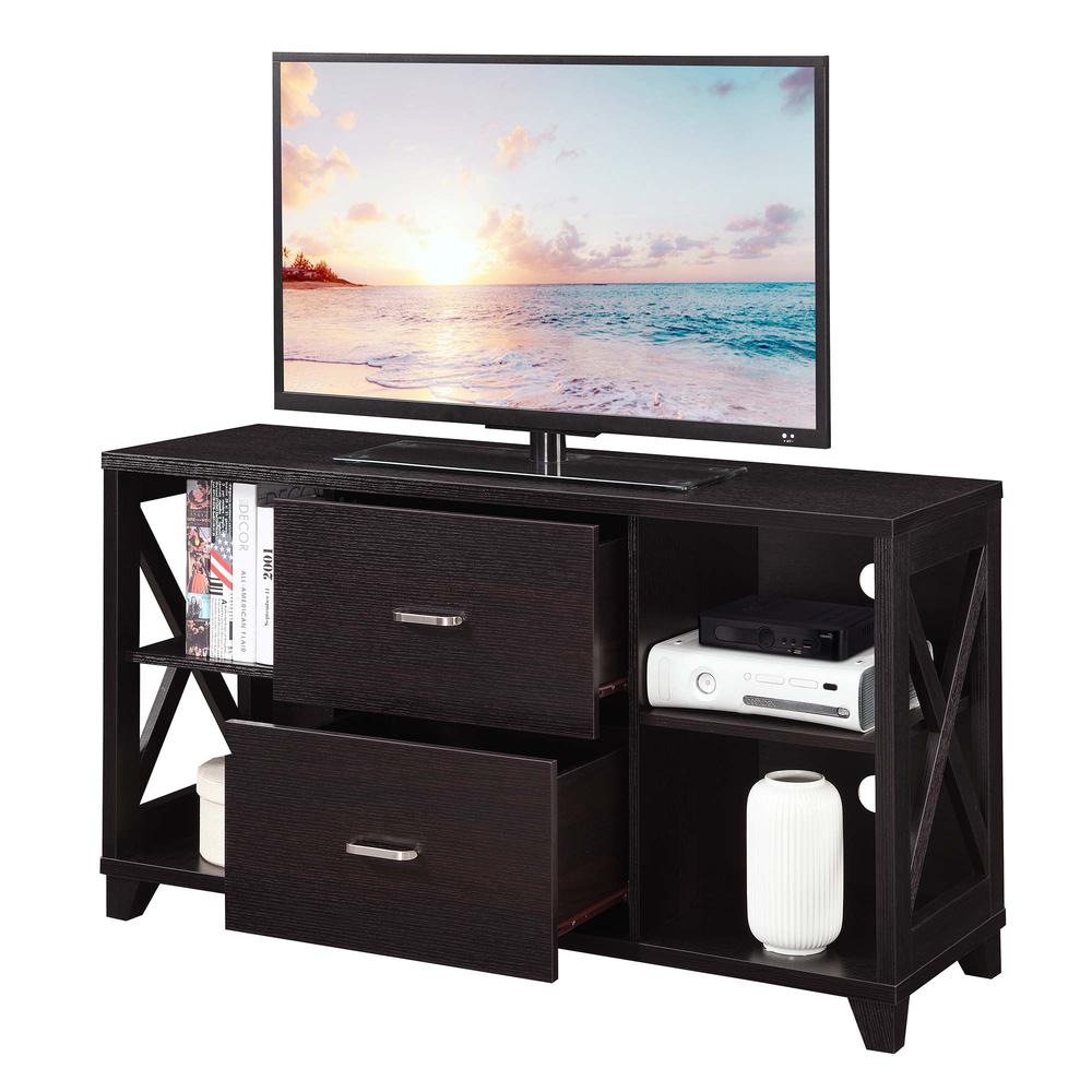 Oxford Deluxe 2 Drawer TV Stand with Shelves for TVs up to 55 Inches, Brown. Picture 4