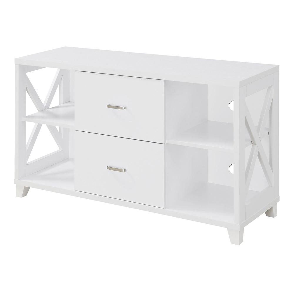 Oxford Deluxe 2 Drawer TV Stand with Shelves for TVs up to 55 Inches, White. Picture 4