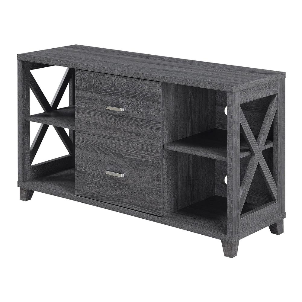 Oxford Deluxe 2 Drawer TV Stand with Shelves for TVs up to 55 Inches, Gray. Picture 4