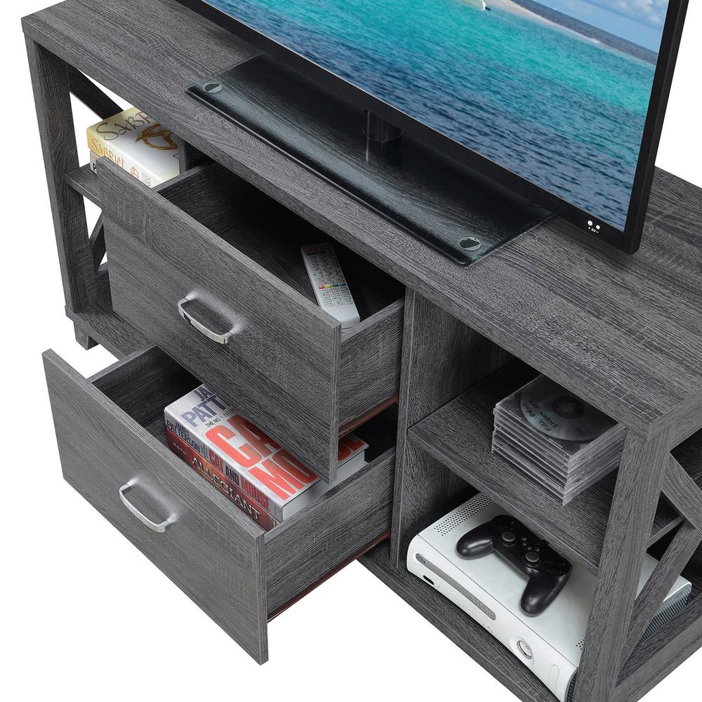 Oxford Deluxe 2 Drawer TV Stand with Shelves for TVs up to 55 Inches, Gray. Picture 6
