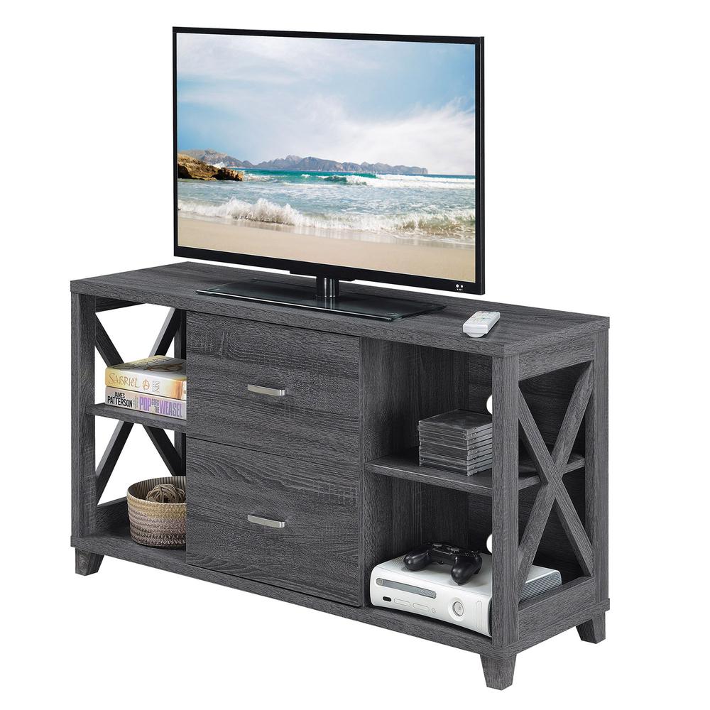 Oxford Deluxe 2 Drawer TV Stand with Shelves for TVs up to 55 Inches, Gray. Picture 3