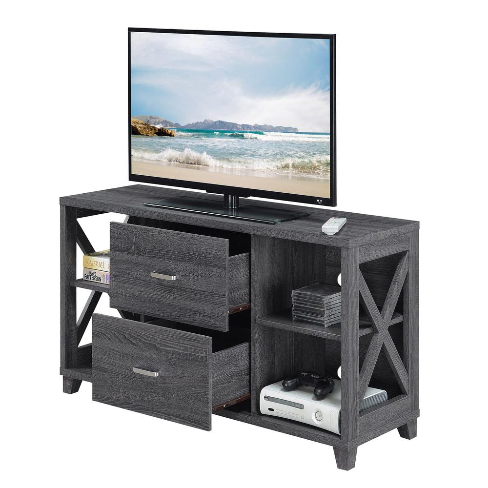 Oxford Deluxe 2 Drawer TV Stand with Shelves for TVs up to 55 Inches, Gray. Picture 1