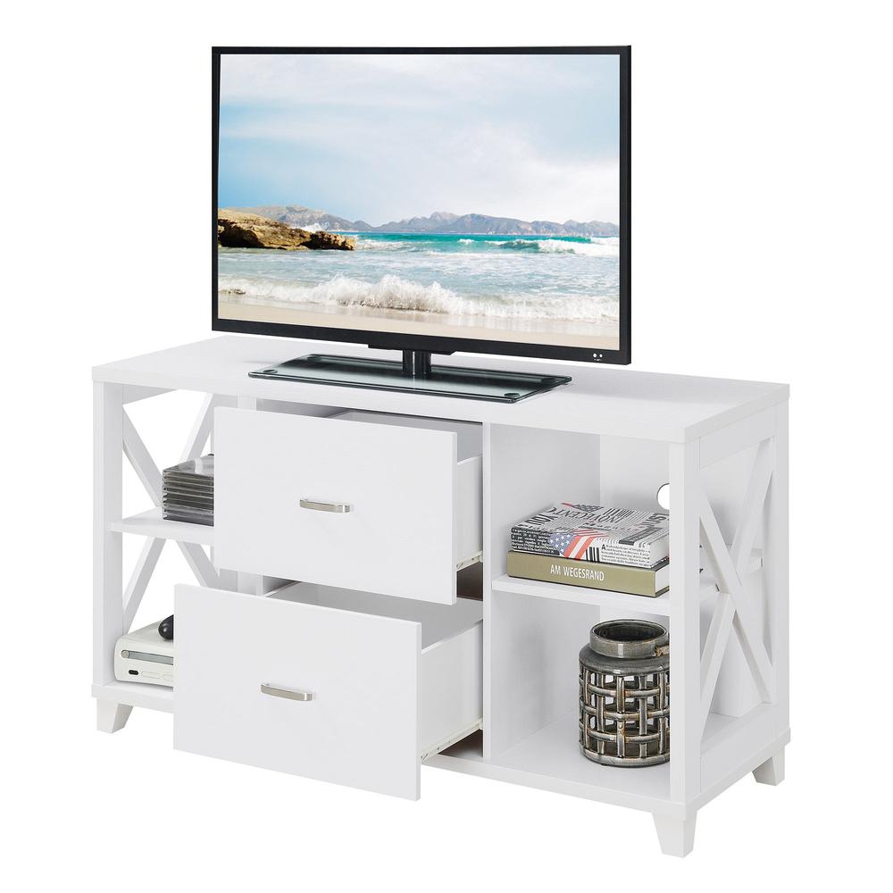 Oxford Deluxe 2 Drawer TV Stand with Shelves for TVs up to 55 Inches, White. Picture 1