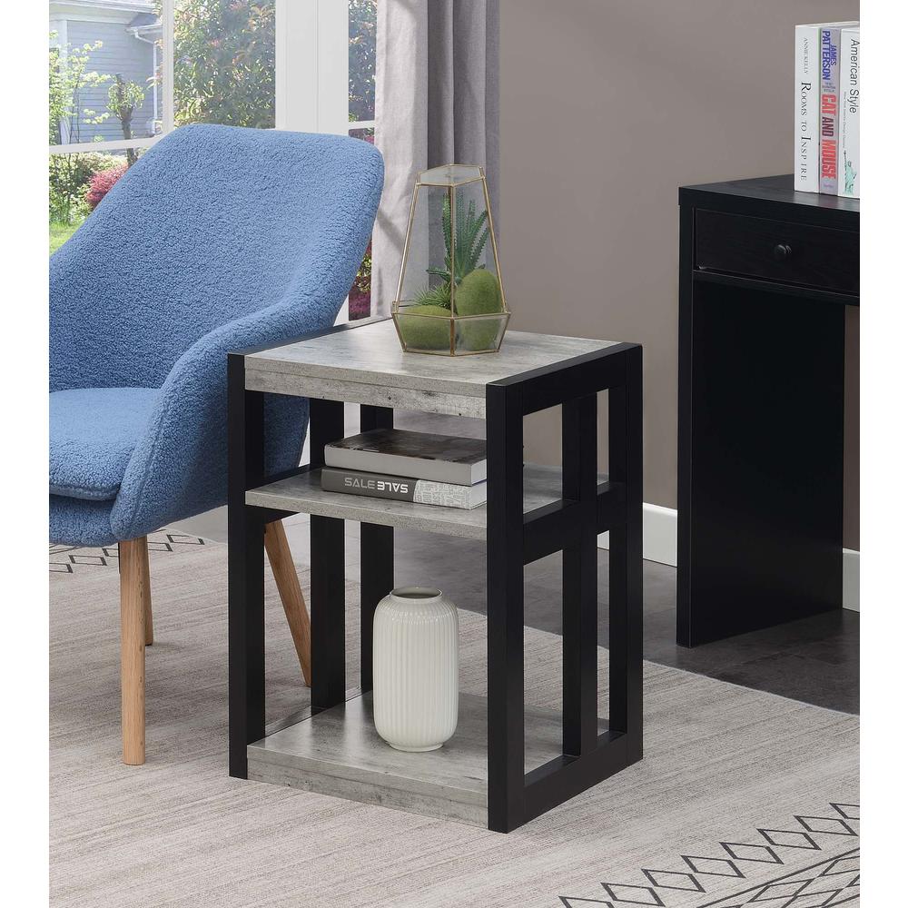Monterey End Table with Shelves, Faux Birch/Black. Picture 3