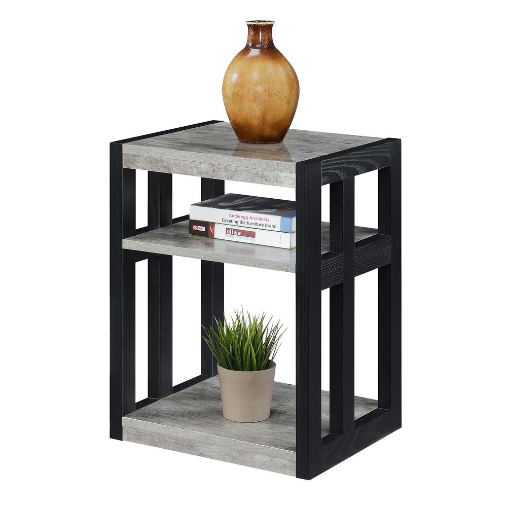 Monterey End Table with Shelves, Faux Birch/Black. Picture 1