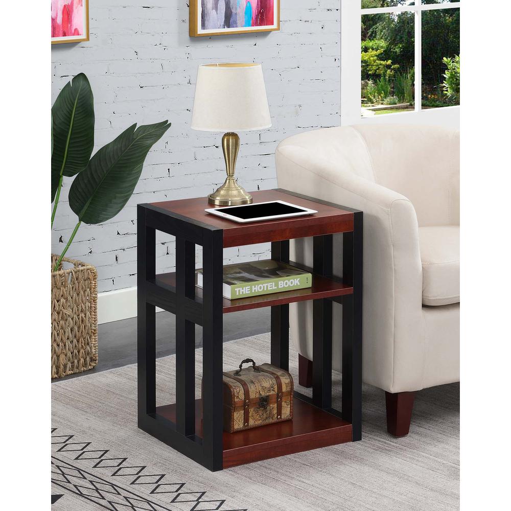 Monterey End Table with Shelves, Cherry/Black. Picture 2