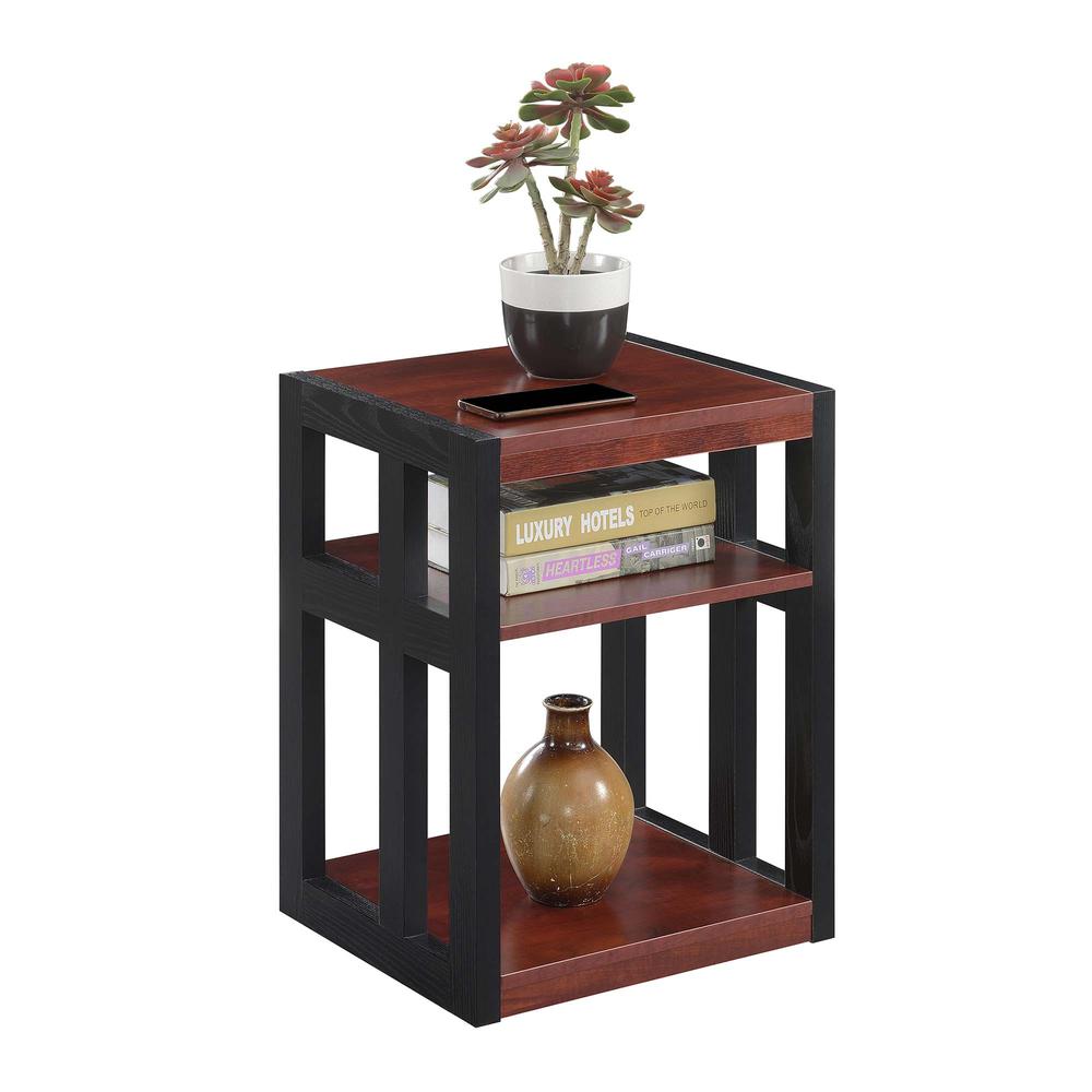 Monterey End Table with Shelves, Cherry/Black. Picture 1