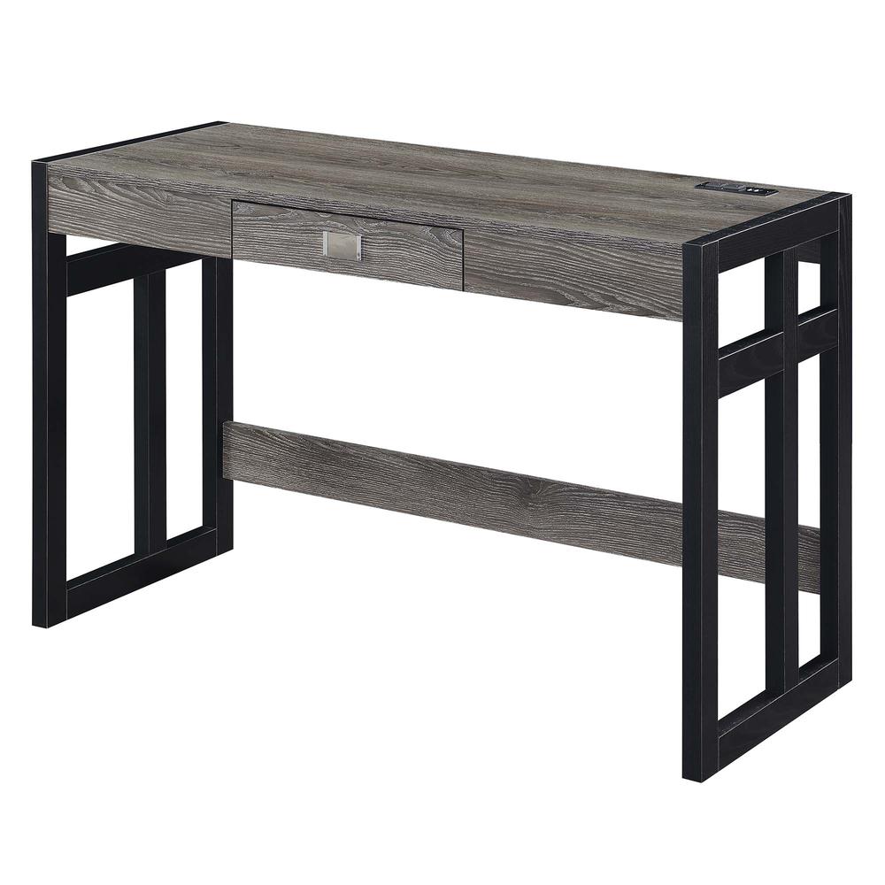 Monterey 47 Inch Desk With Charging Station, Weathered Gray/Black. Picture 1