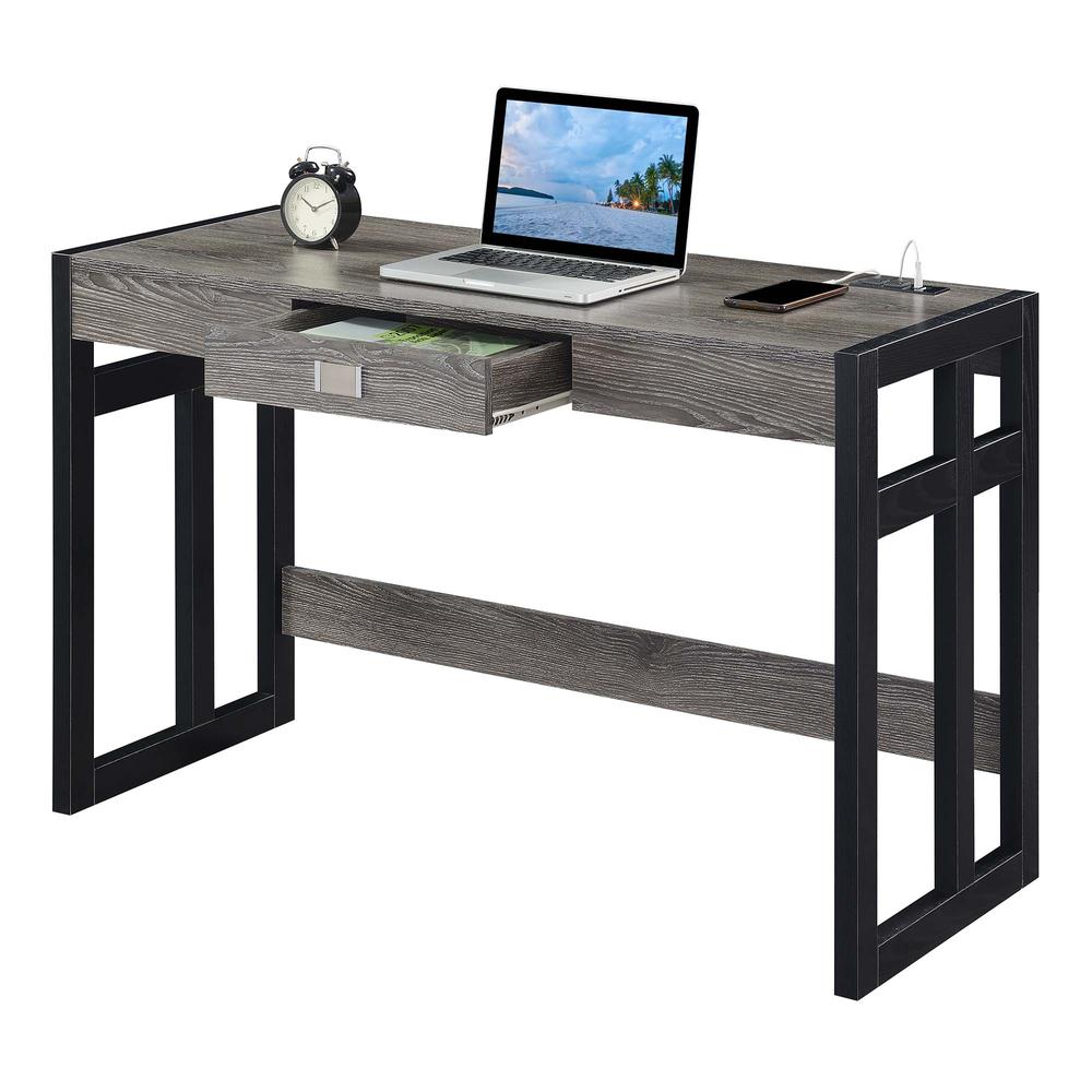 Monterey 47 Inch Desk With Charging Station, Weathered Gray/Black. Picture 4
