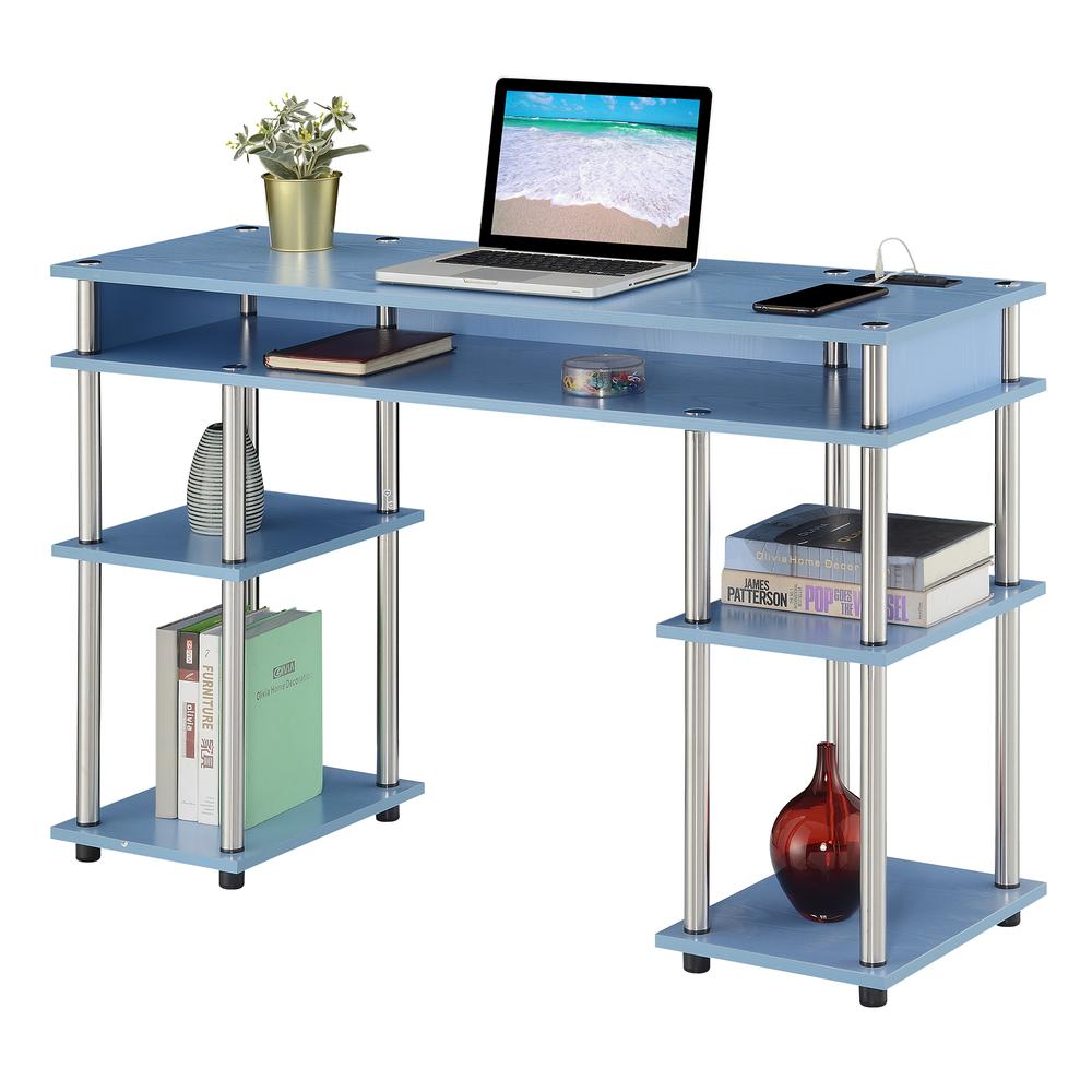 Designs2Go No Tools Student Desk With Charging Station, Blue. Picture 1