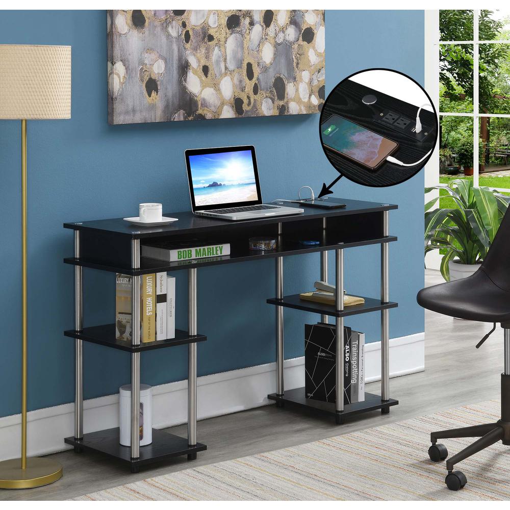 Designs2Go No Tools Student Desk with Charging Station, Black. Picture 3
